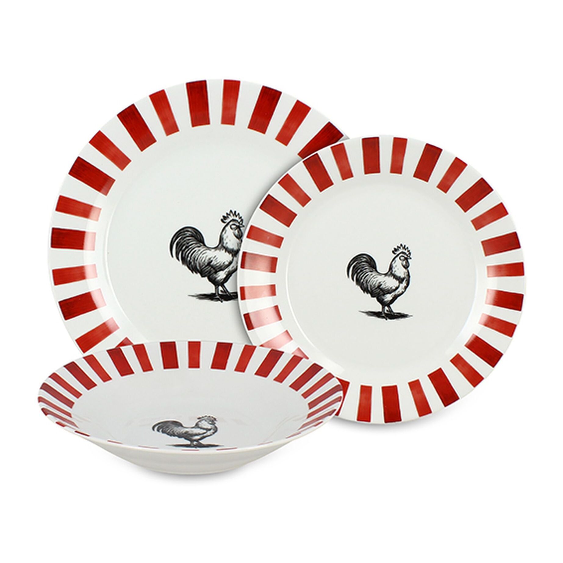 Service de table 36 pièces en porcelaine rouge et blanc COCORICO