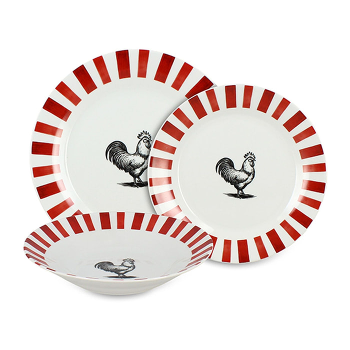 Service de table 36 pièces en porcelaine rouge et blanc COCORICO