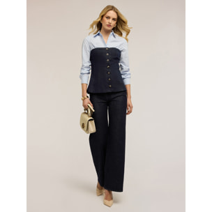 Motivi - Top bustier de denim con botones - Azul