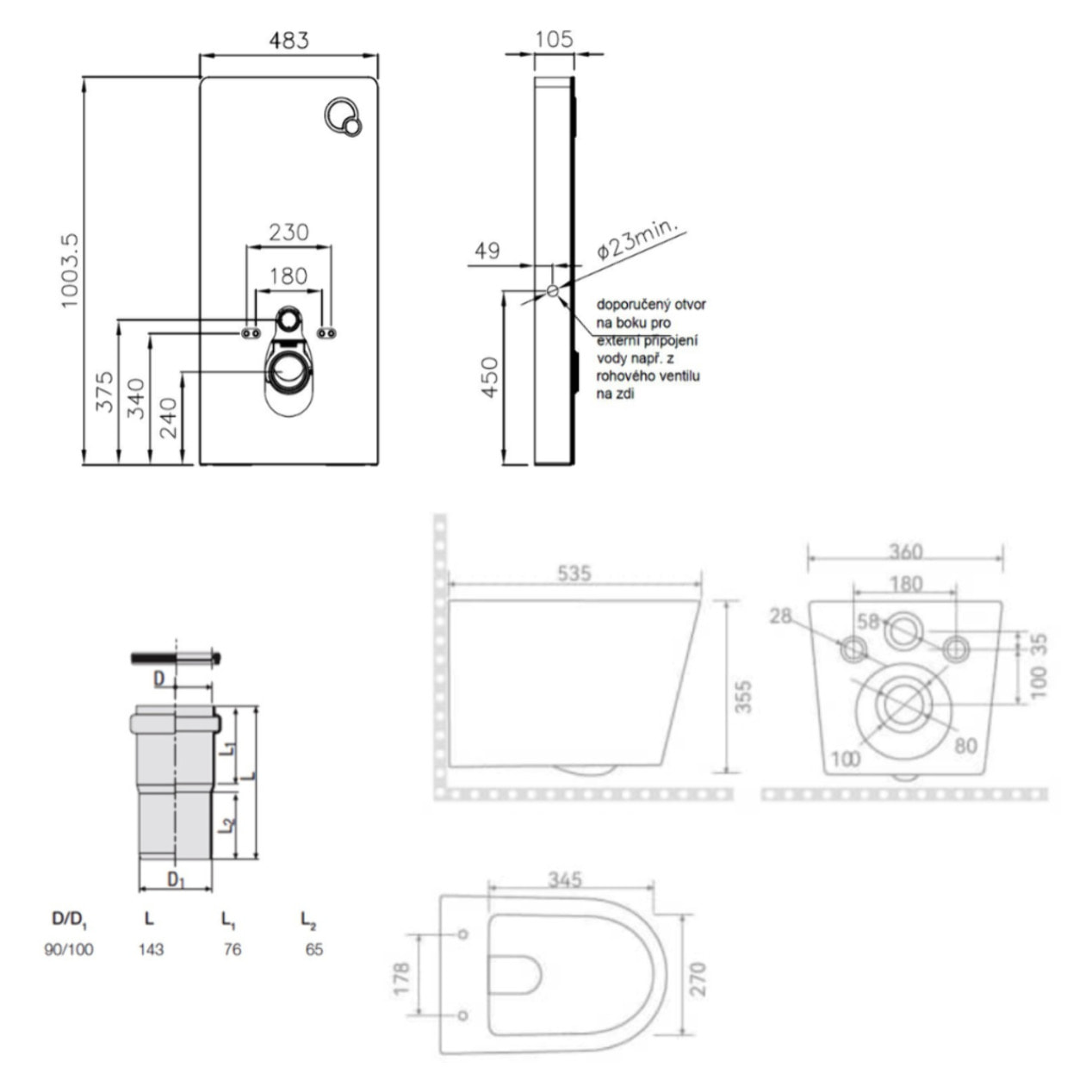 Glass pack WC bâti-support avec plaque de commande + WC suspendu Ceramia sans bride avec abattant SoftClose (STGLWCE14WT01-FR)