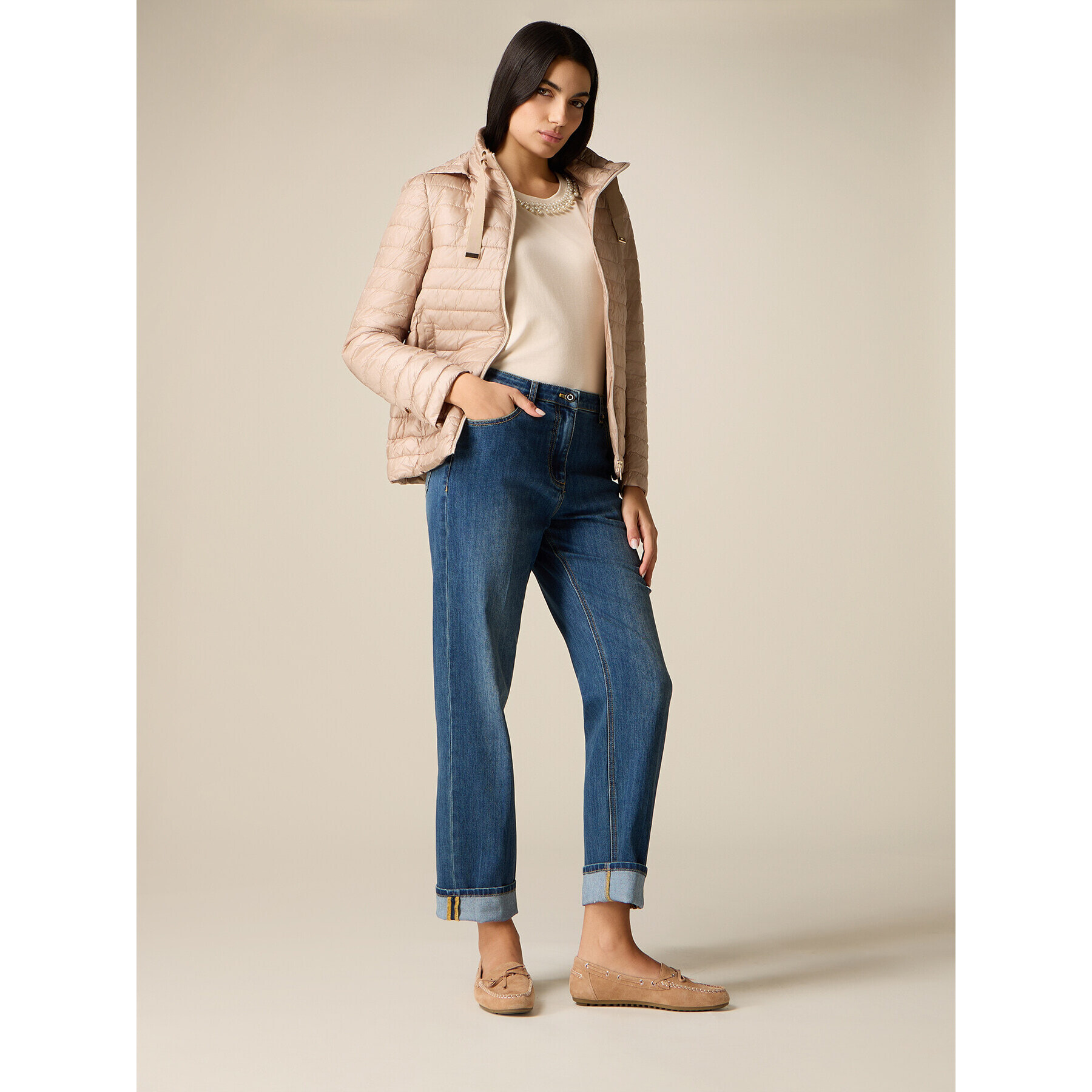 Oltre - Jeans regular relaxed con risvolto - Blu