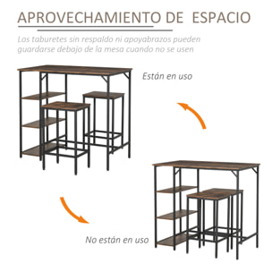 Set de Mesa de Bar y 2 Taburetes con Reposapiés Estantes Comedor Marrón Rústico