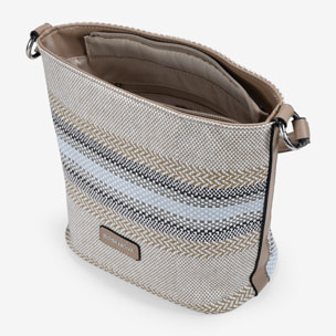 Bolso de hombro taupe y beige con rayas