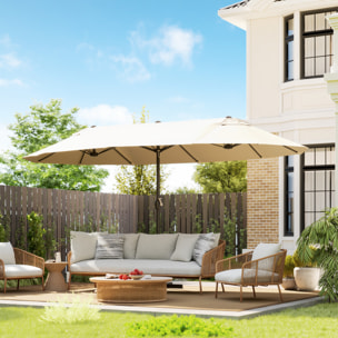 Parasol de jardin XXL parasol grande taille 4,6L x 2,7l x 2,4H m ouverture fermeture manivelle acier polyester haute densité crème