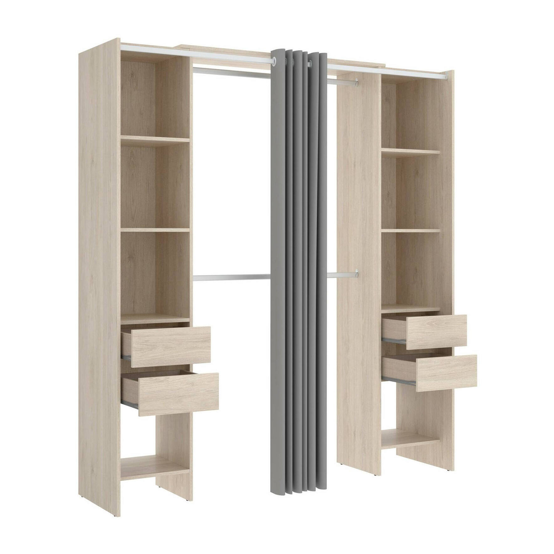 Guardaroba grande Olaf, Mobile camera da letto, Cabina armadio portabiti, Armadio appendiabiti, 180x50 h205 cm, Rovere