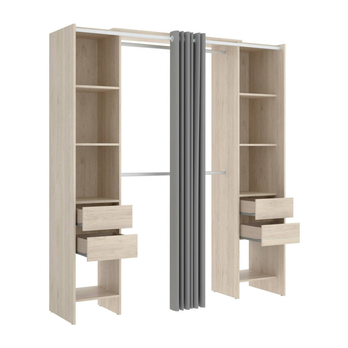 Guardaroba grande Olaf, Mobile camera da letto, Cabina armadio portabiti, Armadio appendiabiti, 180x50 h205 cm, Rovere