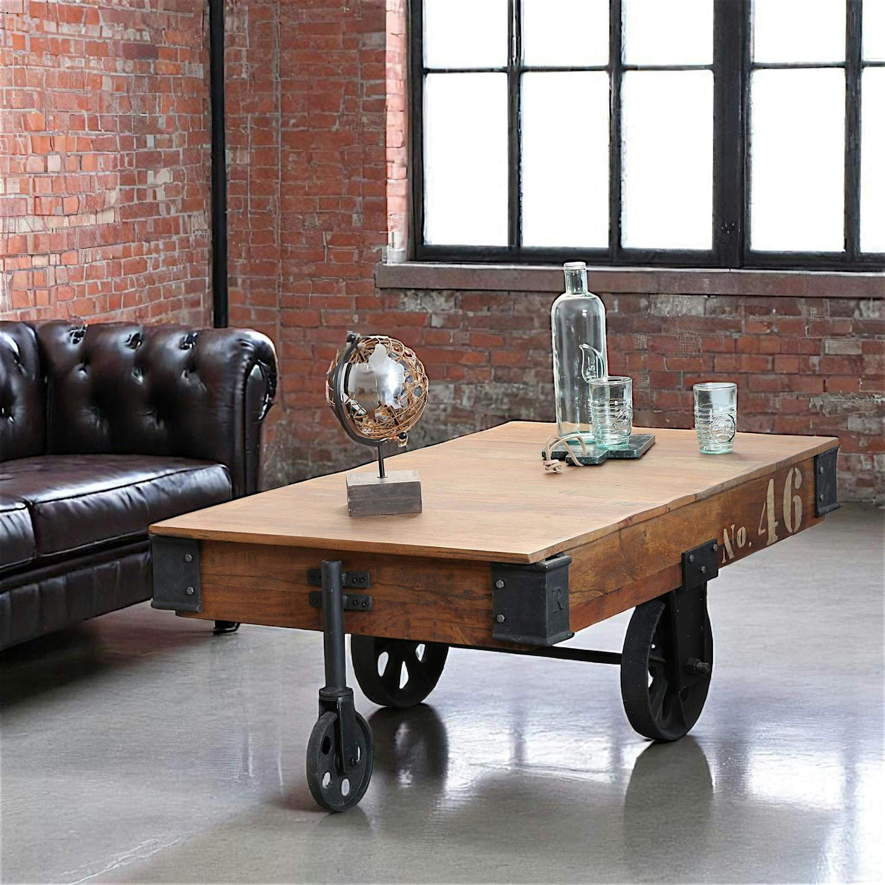 Table basse industrielle à roulettes LEEDS
