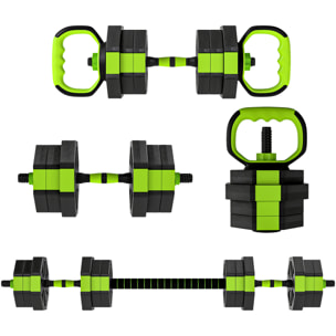 Juego de Mancuernas Ajustables, 6 en 1, 20kg, Juego de Pesas Utilizado como Kettlebell, Barra, Mancuernas o Soporte para Flexiones, Equipo para Hombres y Mujeres, Gimnasio en Casa