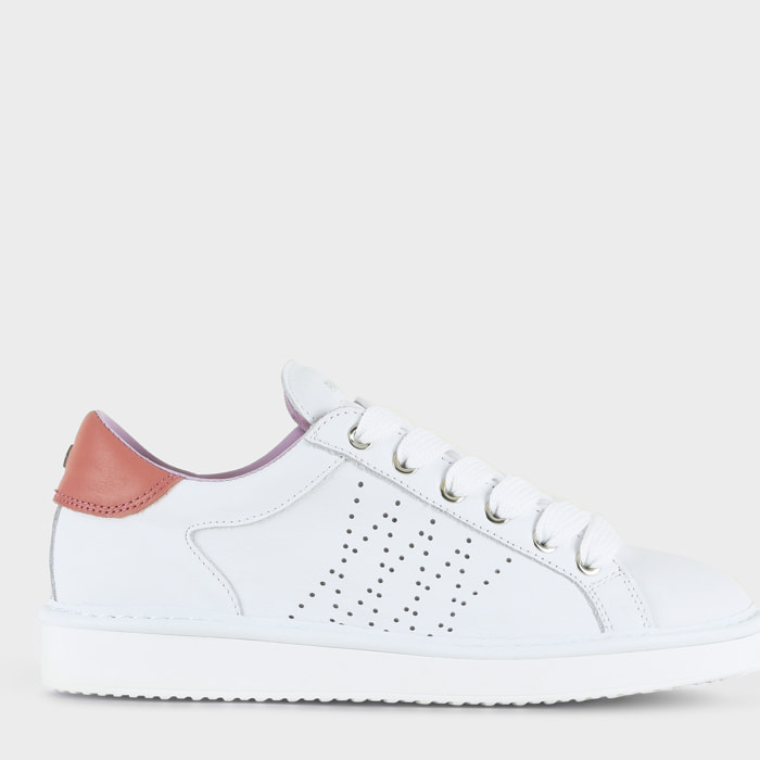 ZAPATO CON CORDONES MUJER P01 DE PIEL BLANCO CORAL