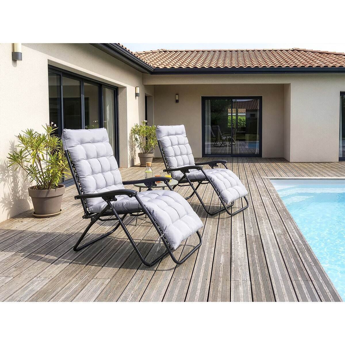 Fauteuil de jardin relax zéro gravité avec coussin matelassé "Sintra" - Taupe