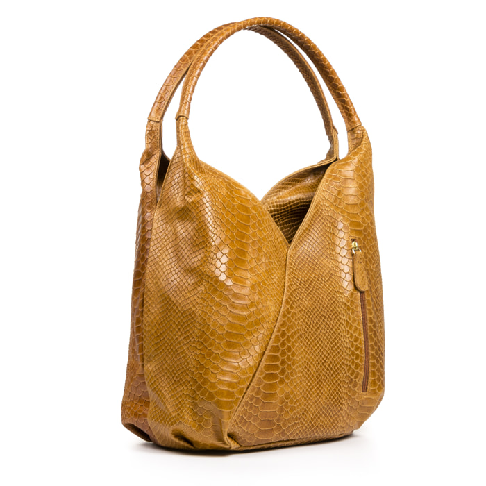 Jesi Borsa a spalla Donna.Pelle autentica Camoscio Inciso Serpente