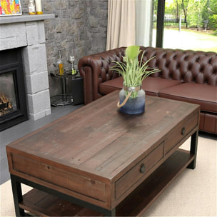Table basse bois recyclé double plateau 2 tiroirs SAMOA