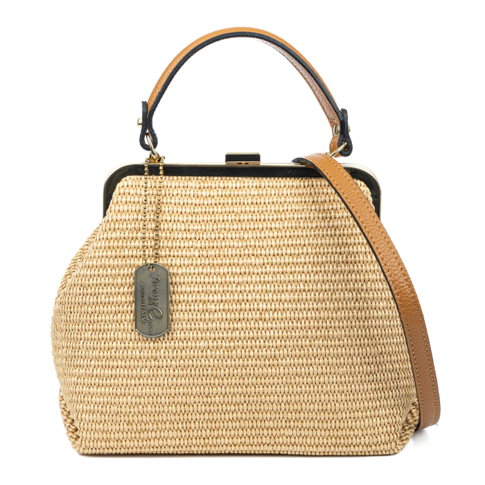Arienzo bolso de mano mujer. Fabricado en paja con detalles en cuero.