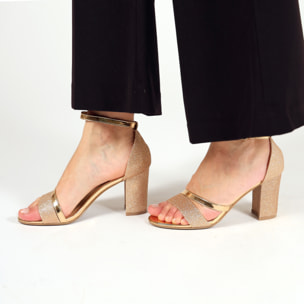 Sandali con tacco quadrato brillantinati