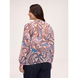 Fiorella Rubino - Blusa con stampa e volant in georgette - Beige