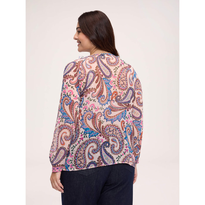 Fiorella Rubino - Blusa con stampa e volant in georgette - Beige