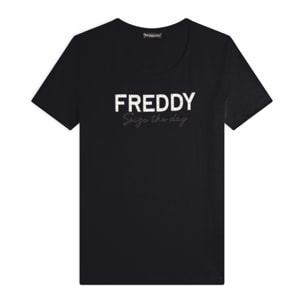 T-shirt donna in jersey con Logo FREDDY in Strass