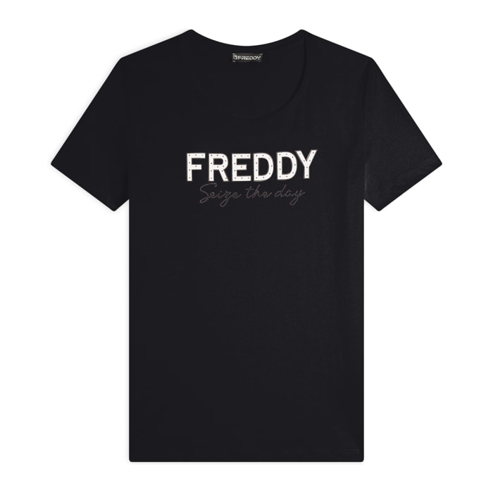 T-shirt donna in jersey con Logo FREDDY in Strass
