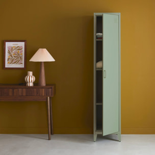 Armoire chambre en acier vert clair. 4 espaces de rangement. casier