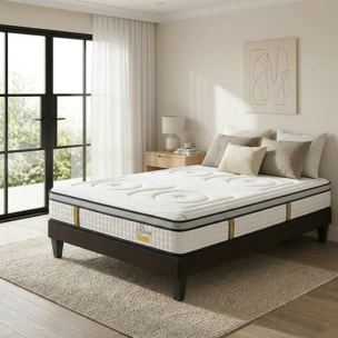 Ensemble Matelas Reina 2.0 & Sommier KIT15, 26 cm, Ressorts Ensachés et Mémoire de Forme, technologie Tri-Lattes, Soutien Ferme