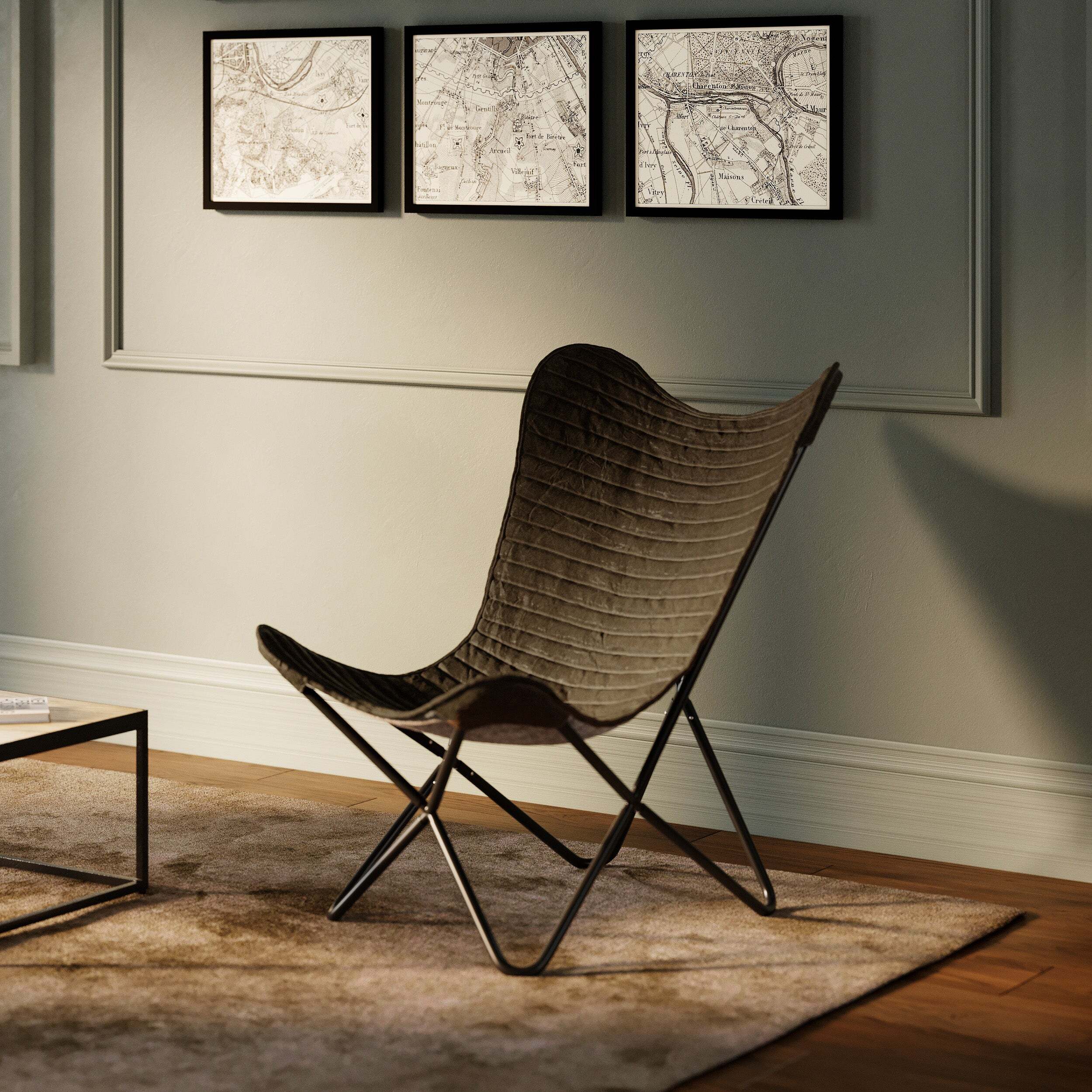 Fauteuil papillon en cuir de chèvre marron - Octave