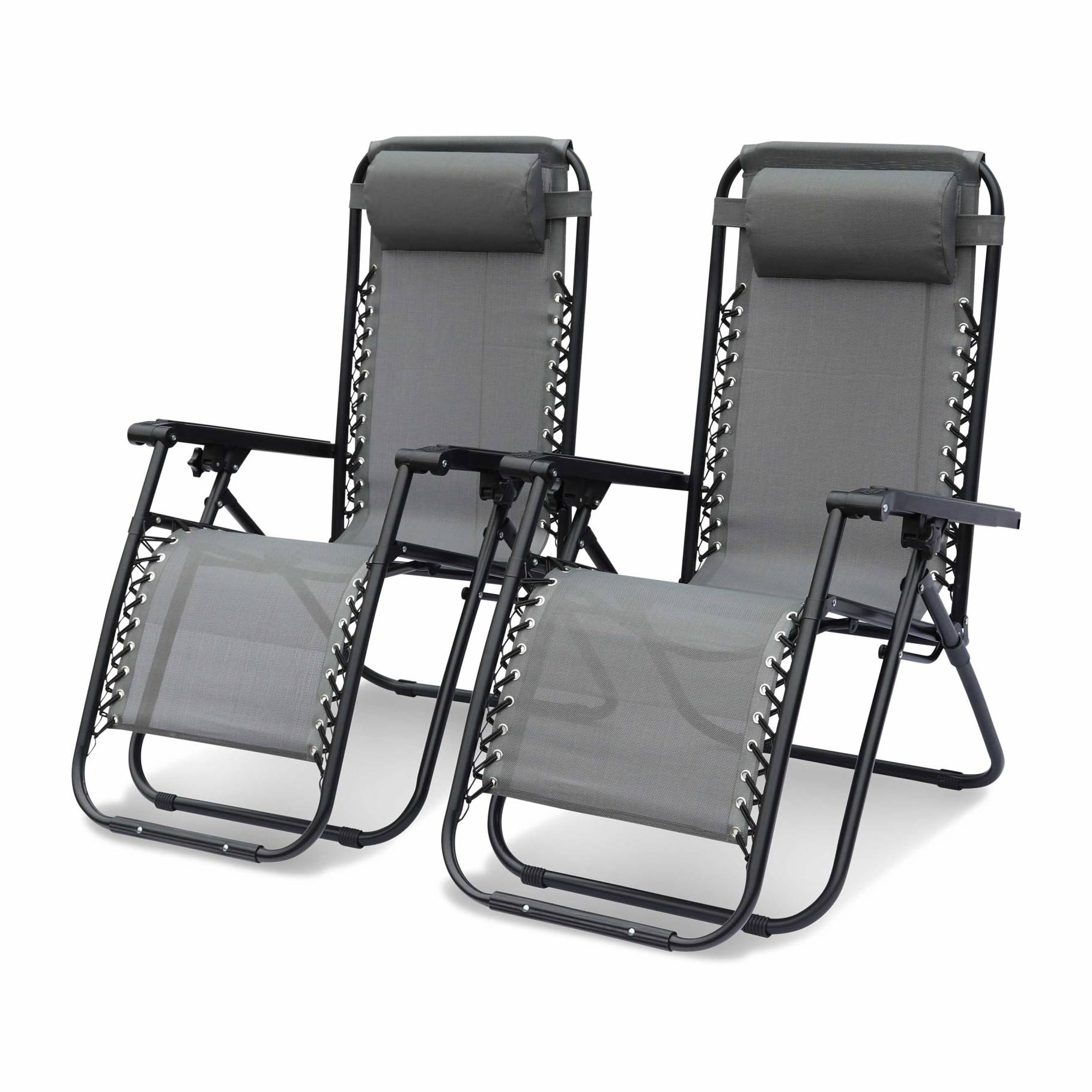 Lot de 2 fauteuils relax – Patrick – Textilène. pliables. multi-positions. gris