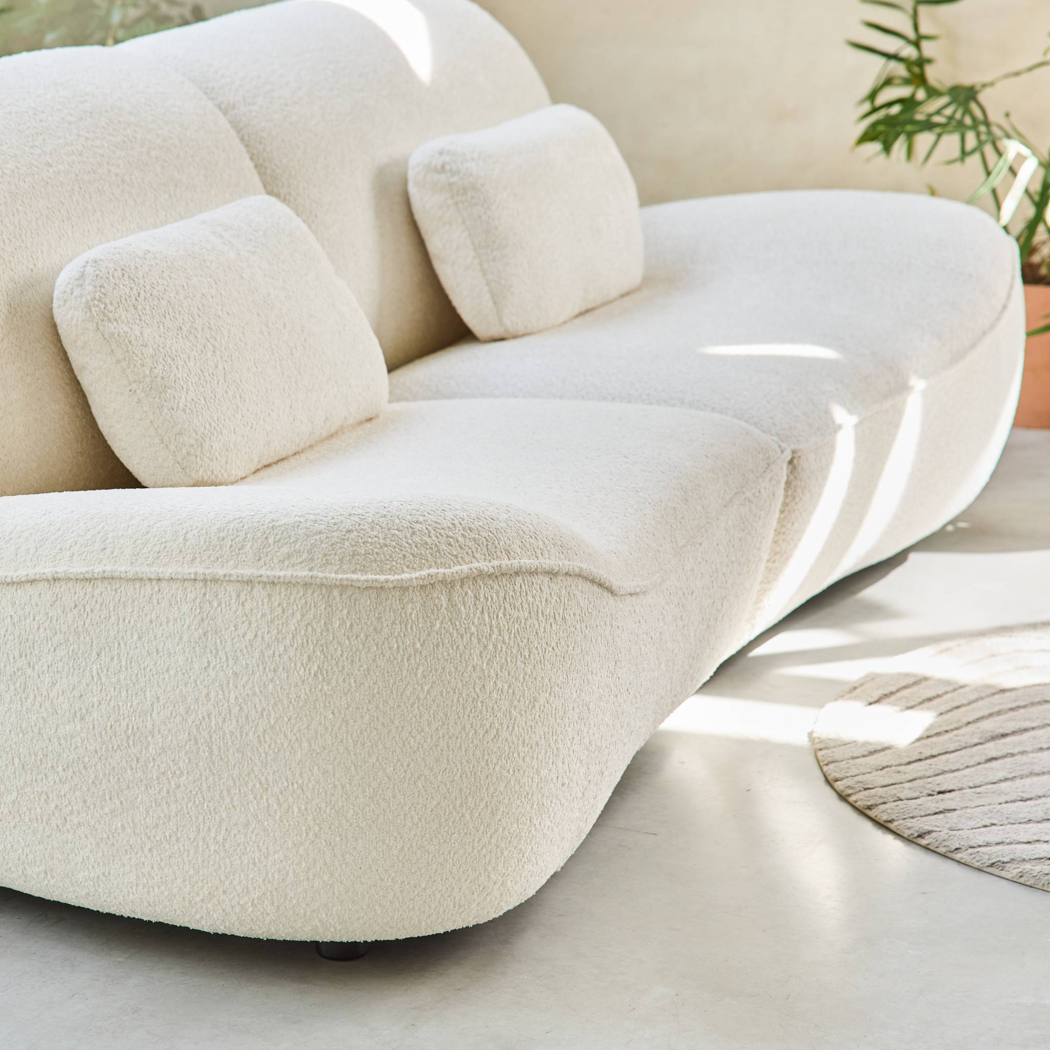 Canapé 3 places en bouclette blanche L 265 x P 114 x H 85cm - Nia