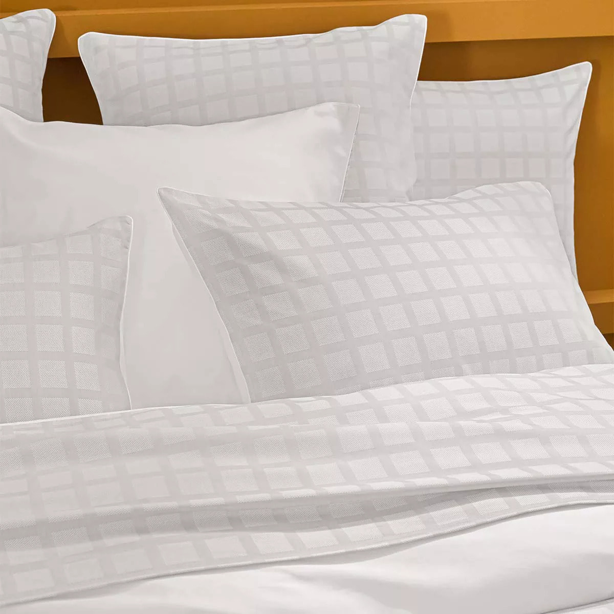 Taie d'oreiller satin de coton motif jacquard blanc Allegria neige