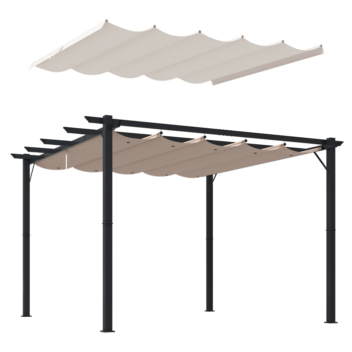 Conjunto de Pérgola Incluye 1 Pérgola de Jardín de Aluminio 3x3 m con Techo Retráctil y 1 Cubierta para Pérgola para Patio Terraza Exterior Café y Crema