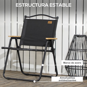 Pack de 2 Sillas Plegable de Camping Sillas de Camping Portátil con Reposabrazos y Estructura de Acero Silla para Pesca Jardín Terraza Negro