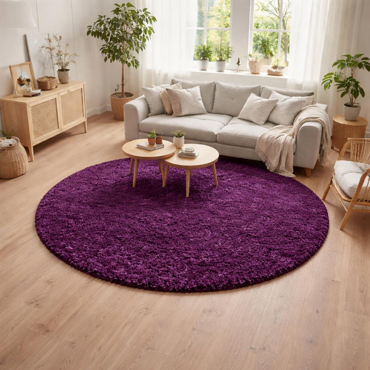 Tapis longs poils shaggy tissé motif uni TENI