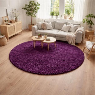 Tapis longs poils shaggy tissé motif uni TENI