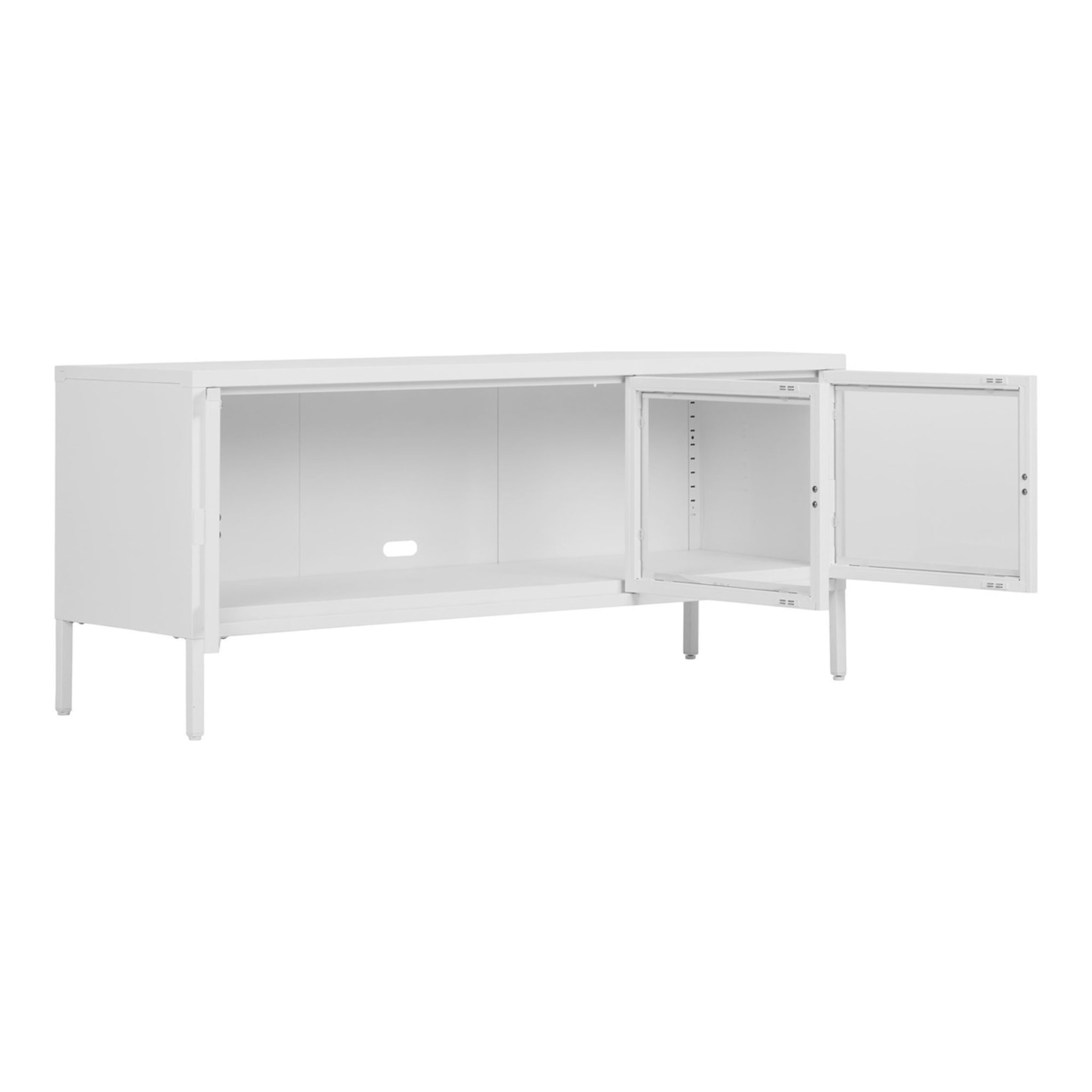 Mobile TV Brisbane con 3 ante in vetro, acciaio bianco 130×40×55 cm