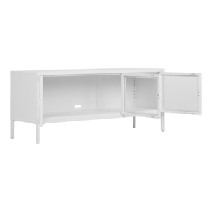 Mobile TV Brisbane con 3 ante in vetro, acciaio bianco 130×40×55 cm