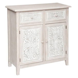Aparador práctico y elegante con 2 puertas en madera blanca/l. 80 x p. 34,5 x h. 85 cm