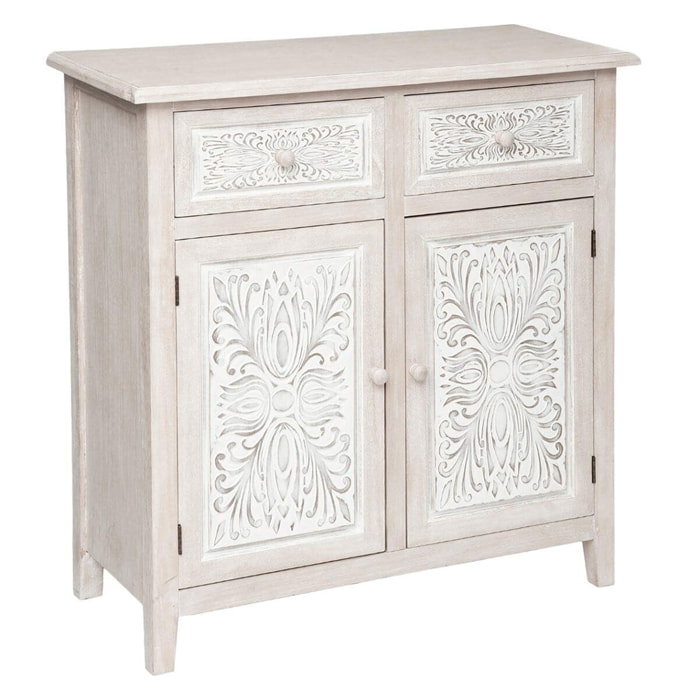 Aparador practico y elegante con 2 puertas en madera blanca|L. 80 x P. 34,5 x H. 85 cm