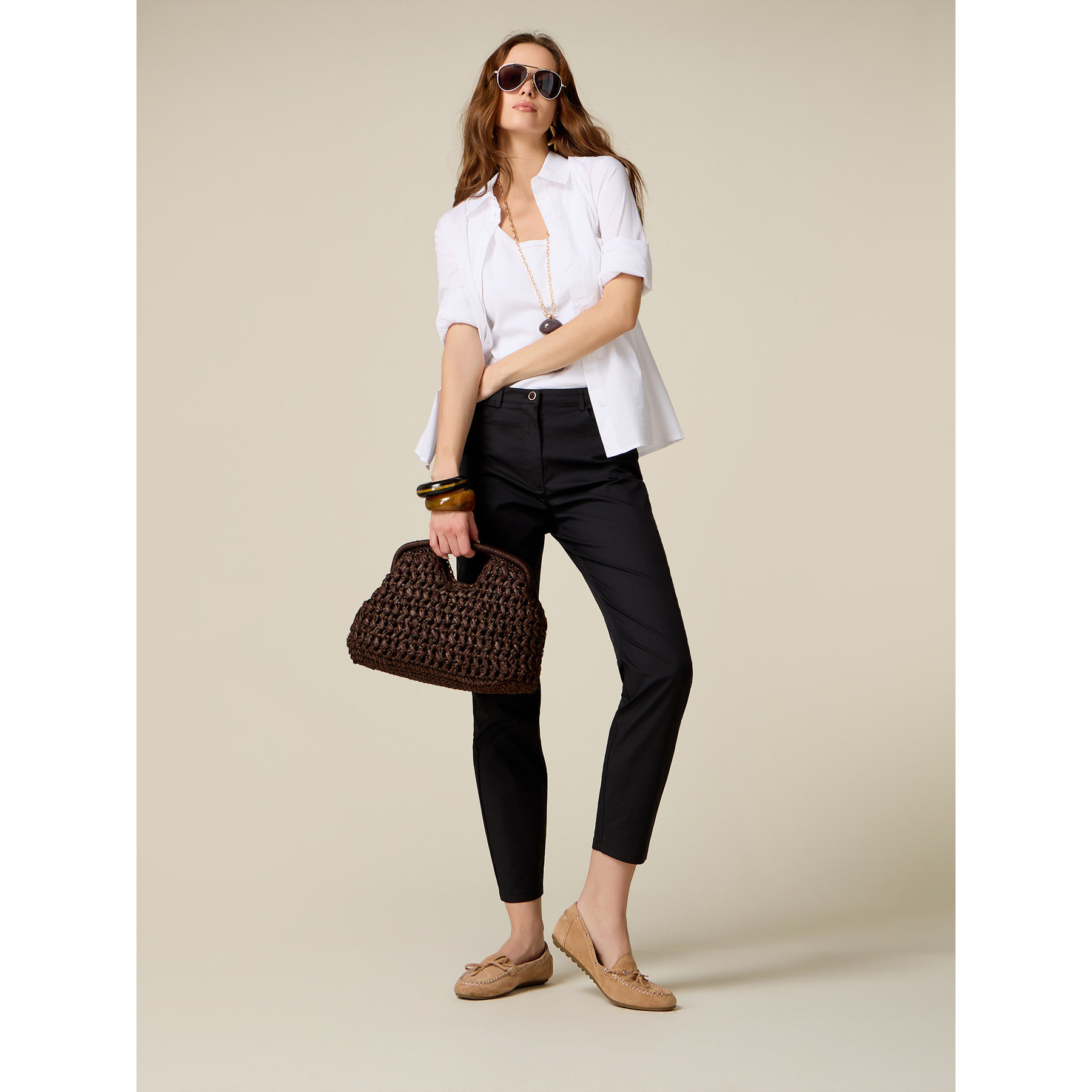 Oltre - Pantaloni skinny misto cotone - Nero