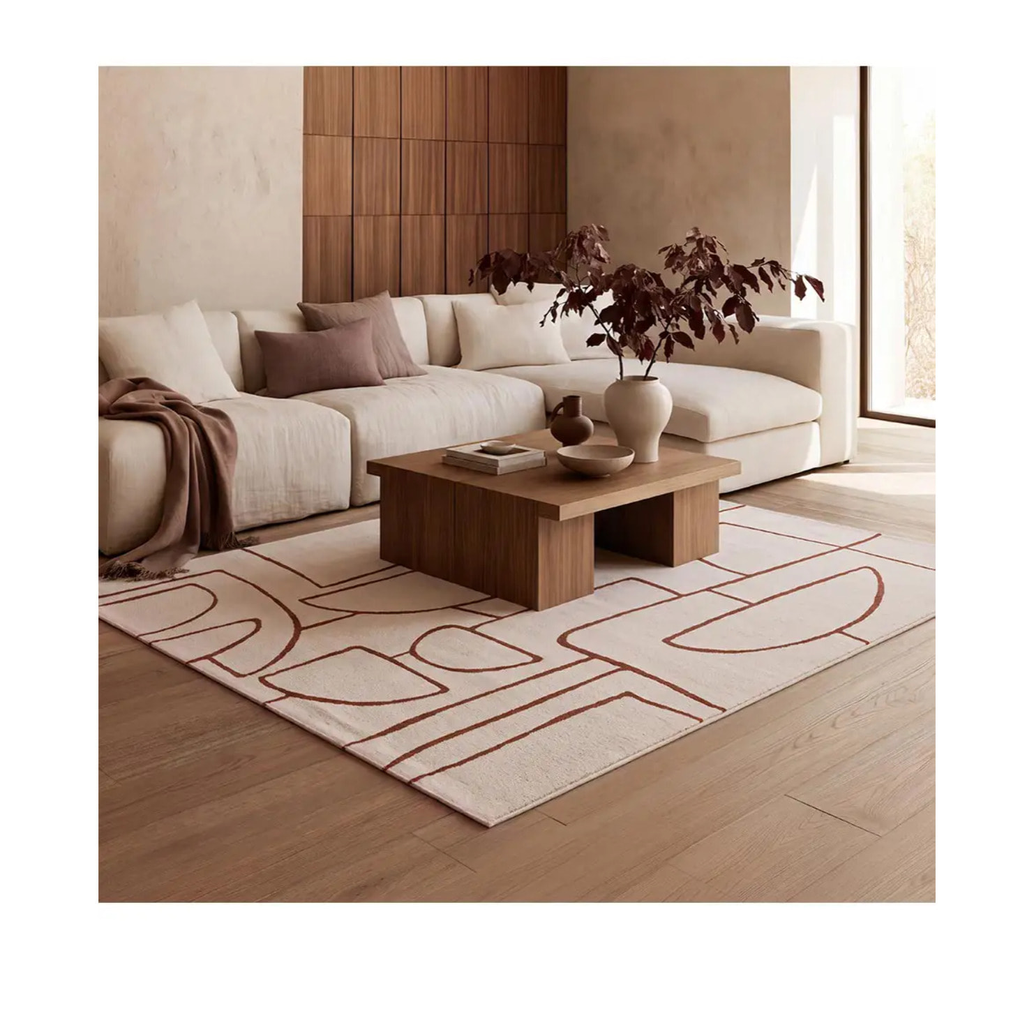 BERUTI Alfombra geométrica en tonos beige y caldera, varias medidas disponibles