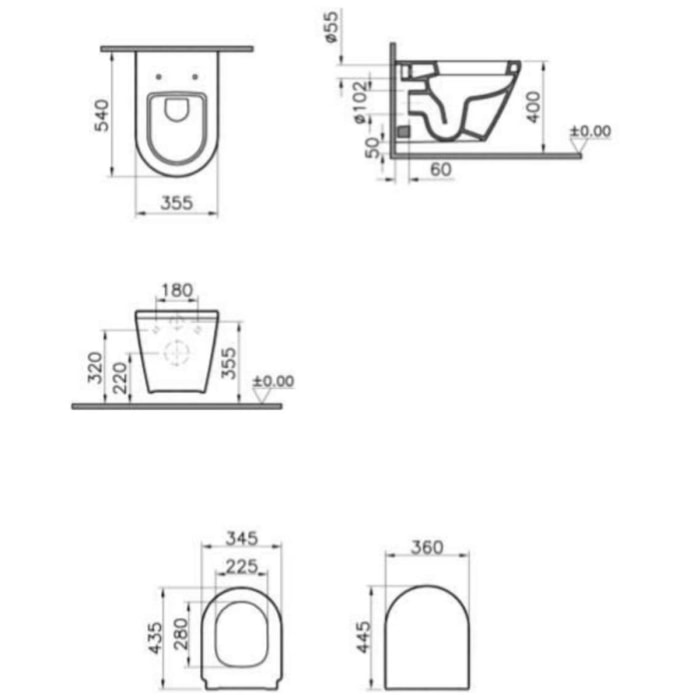 Integra WC suspendu + Abattant avec frein de chute en Duroplast (7063-003-6231)