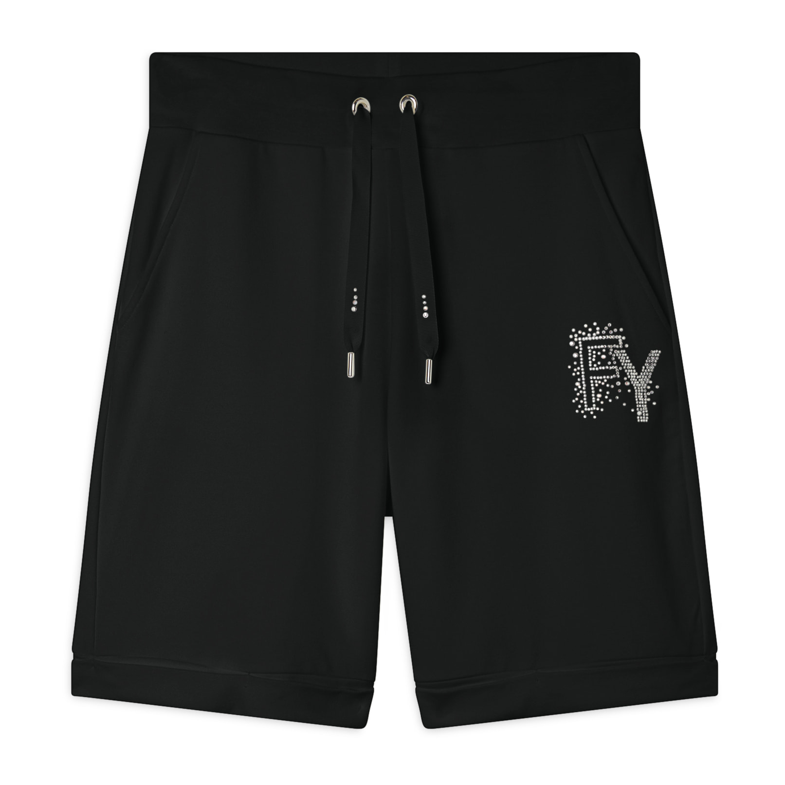 Pantaloni corti con Risvolto e Logo Strass