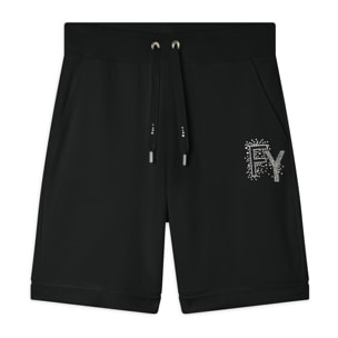 Pantaloni corti con Risvolto e Logo Strass