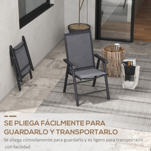 Juego de 2 Sillas de Camping Plegables Sillas Plegables de Jardín Exterior Acolchadas en Malla con Marco de Acero y Reposabrazos Carga 110 kg para Terraza Playa 58x64x94 cm Gris Oscuro