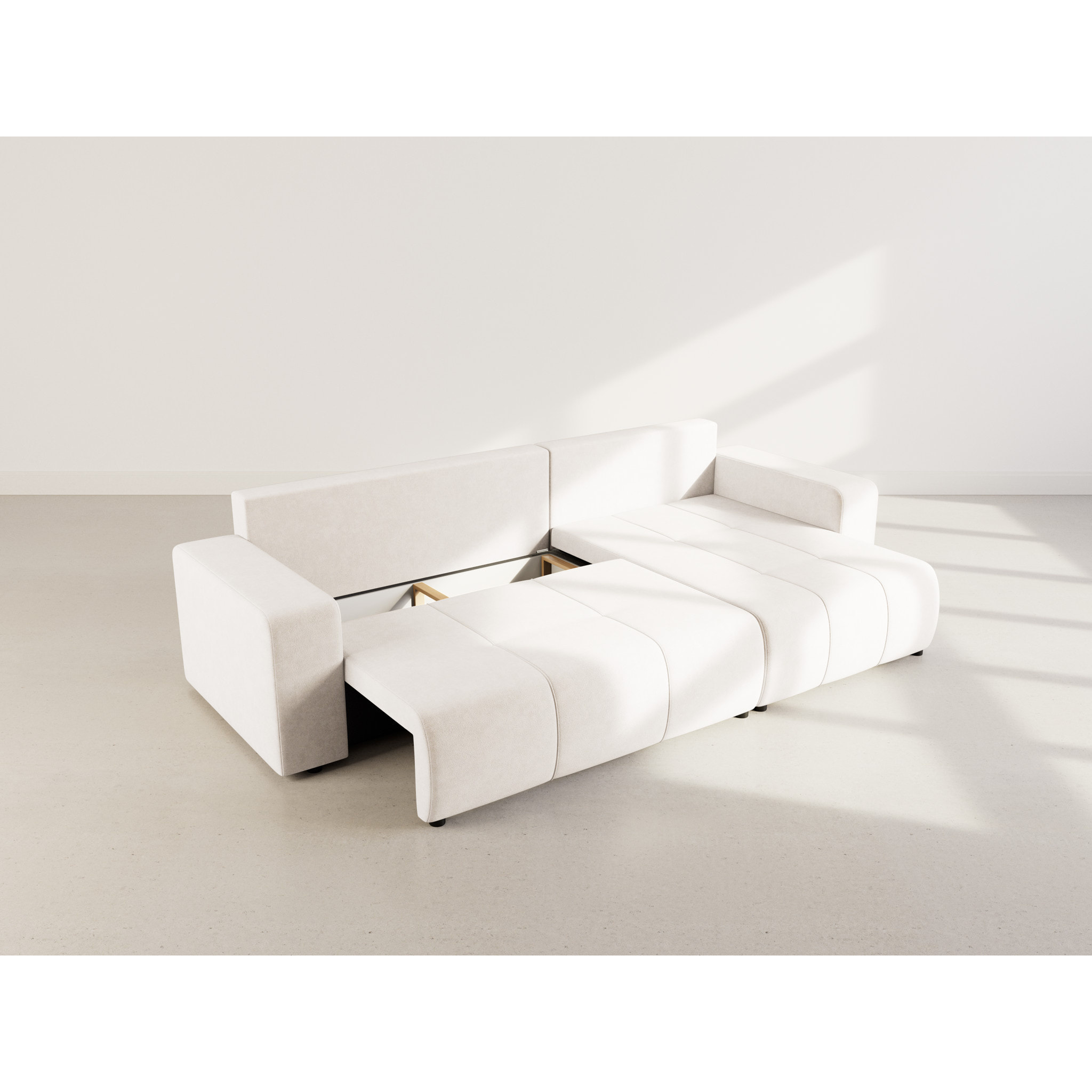 Nicole - Canapé d'angle réversible 5 places convertible avec coffre en tissu - Beige