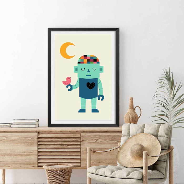 Affiche  coeur de robot Affiche + cadre en bois - Noir