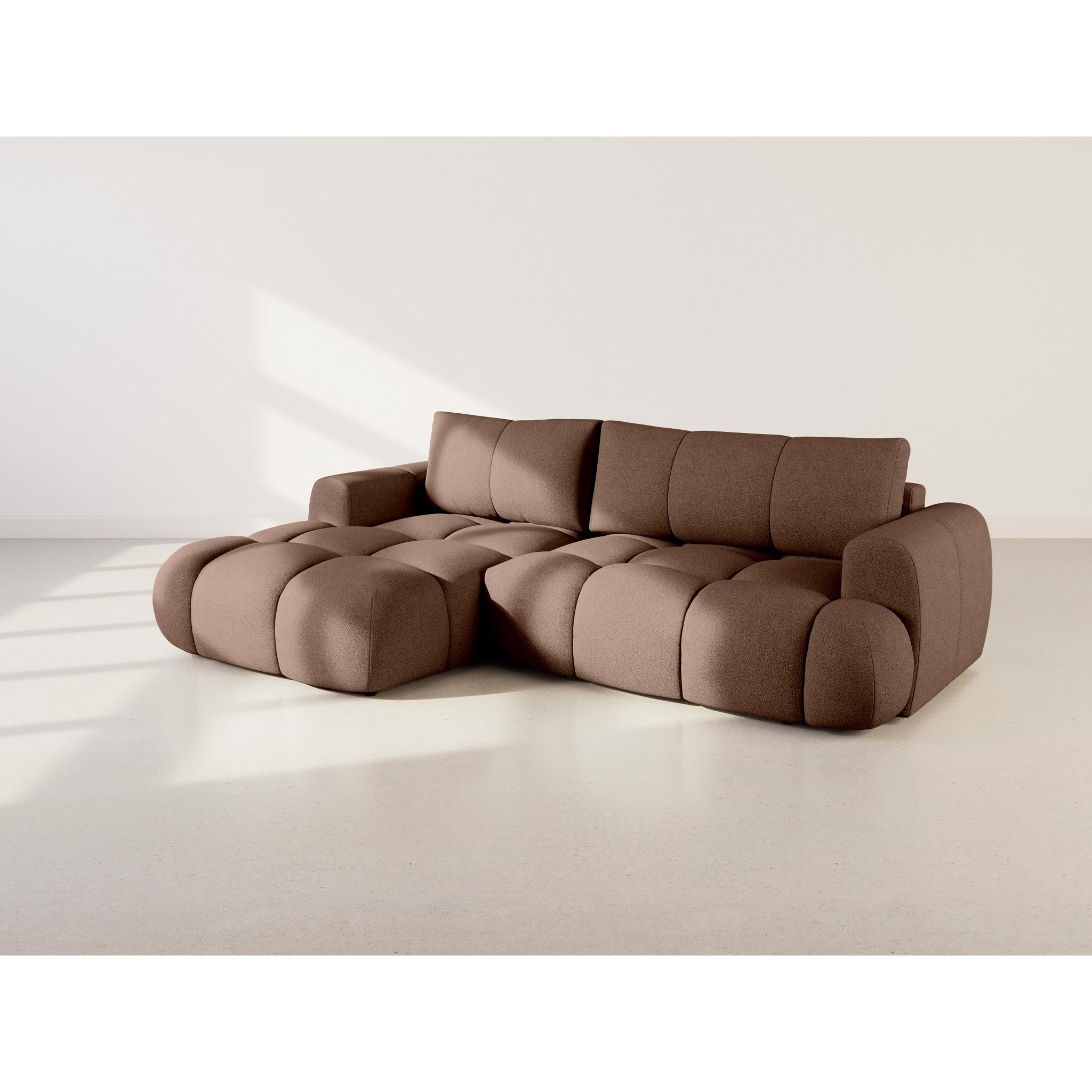 Yulin - Canapé d'angle gauche 4 places convertible avec coffre en tissu bouclette - Rouille