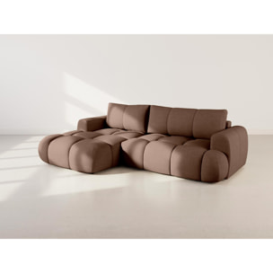 Yulin - Canapé d'angle gauche 4 places convertible avec coffre en tissu bouclette - Rouille