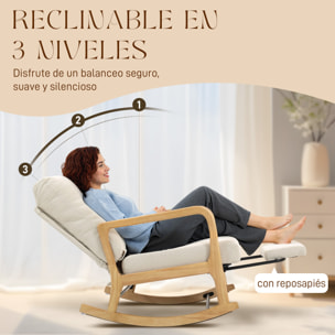 Silla Mecedora con Reposapiés, Respaldo Ajustable, Mecedora de Pana Nórdica, Patas de Madera, Reposabrazos, Cojín Lumbar, Sillón para Lactancia, Carga 120 kg, para Dormitorio, Salón, Crema