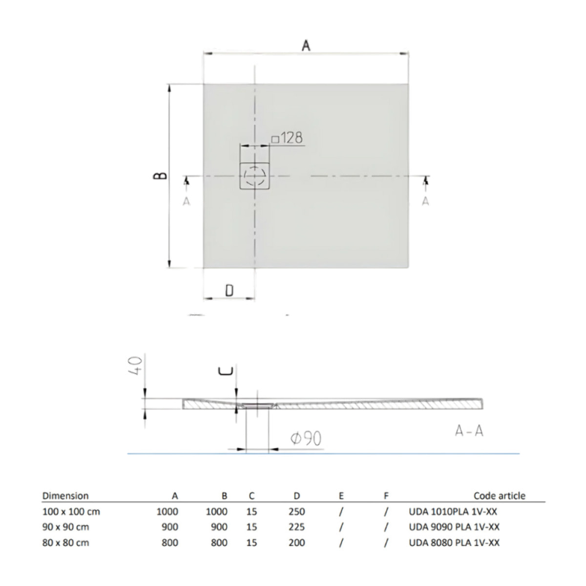 Receveur Planeo acrylique nature gris