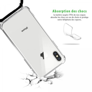 Coque iPhone XS Max anti-choc silicone avec cordon noir