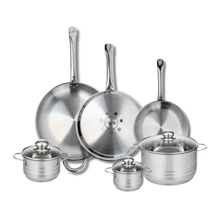 Ensemble de 3 Poêles de cuisson 24, 28 et 32 cm et 3 faitouts 12, 14 et 20 cm Elo Profi Brillant